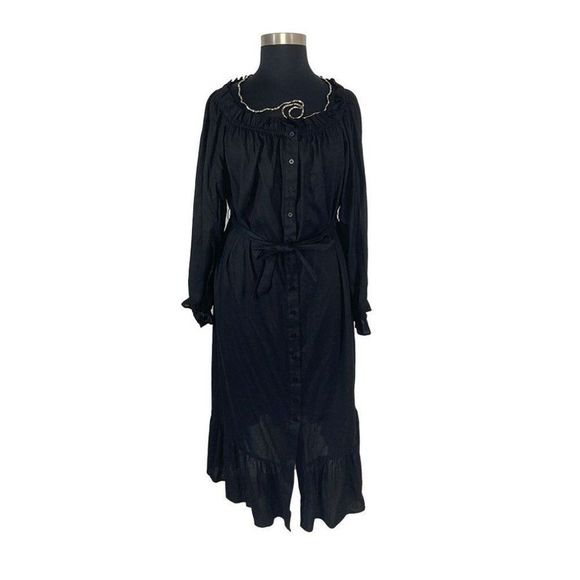 Eloquii Dresses & Skirts - Eloquii 18/20 Black Maxi Peasant Shirt Dress Boho Drop Shoulder Puff Sleeve Goth